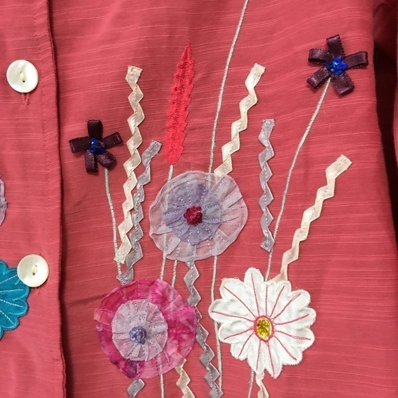 FLORAL Ribbon Art Appliqué Jacket  Rayon Cotton Blend Boho Bohemian NWOT - Picture 3 of 12